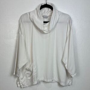 Gerties White Cowl Neck Relaxed Fit Top Blouse With Pocket Size S